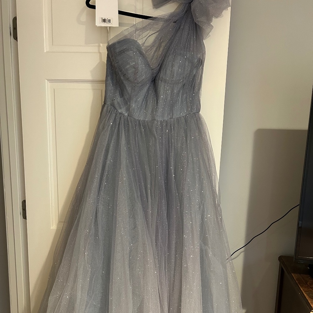 Stunning Mac Duggal One Shoulder Ice Blue Gown